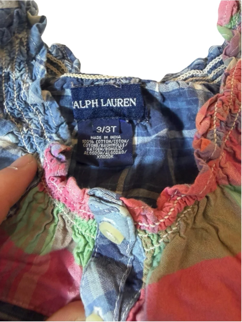 Ralph Lauren Girls 3T Patchwork Madras Plaid Ruffle Dress Preppy